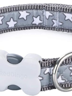Red Dingo White Star On Grey Dog Collar (20mm x 31-47cm), M