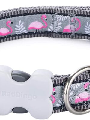 Red Dingo Grey Flamingo Dog Collar (15mm x 24-36cm), Small