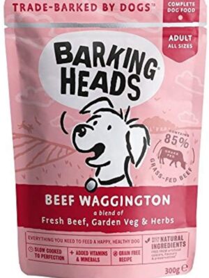 Barking Heads Wet Dog Food - Beef waggington - 85% Natural, Grass-Fed Beef with No Artificial Flavours, Grain-Free Recipe with Added Vitamins and Minerals (10 x 300 g)
