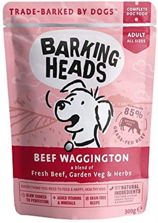 Barking Heads Wet Dog Food - Beef waggington - 85% Natural, Grass-Fed Beef with No Artificial Flavours, Grain-Free Recipe with Added Vitamins and Minerals (10 x 300 g)