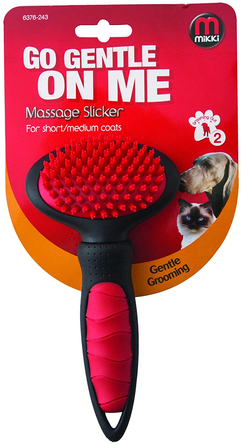 Mikki Dog, Puppy, Cat Grooming Massage Slicker Brush - Gentle, Relaxing Grooming - Small