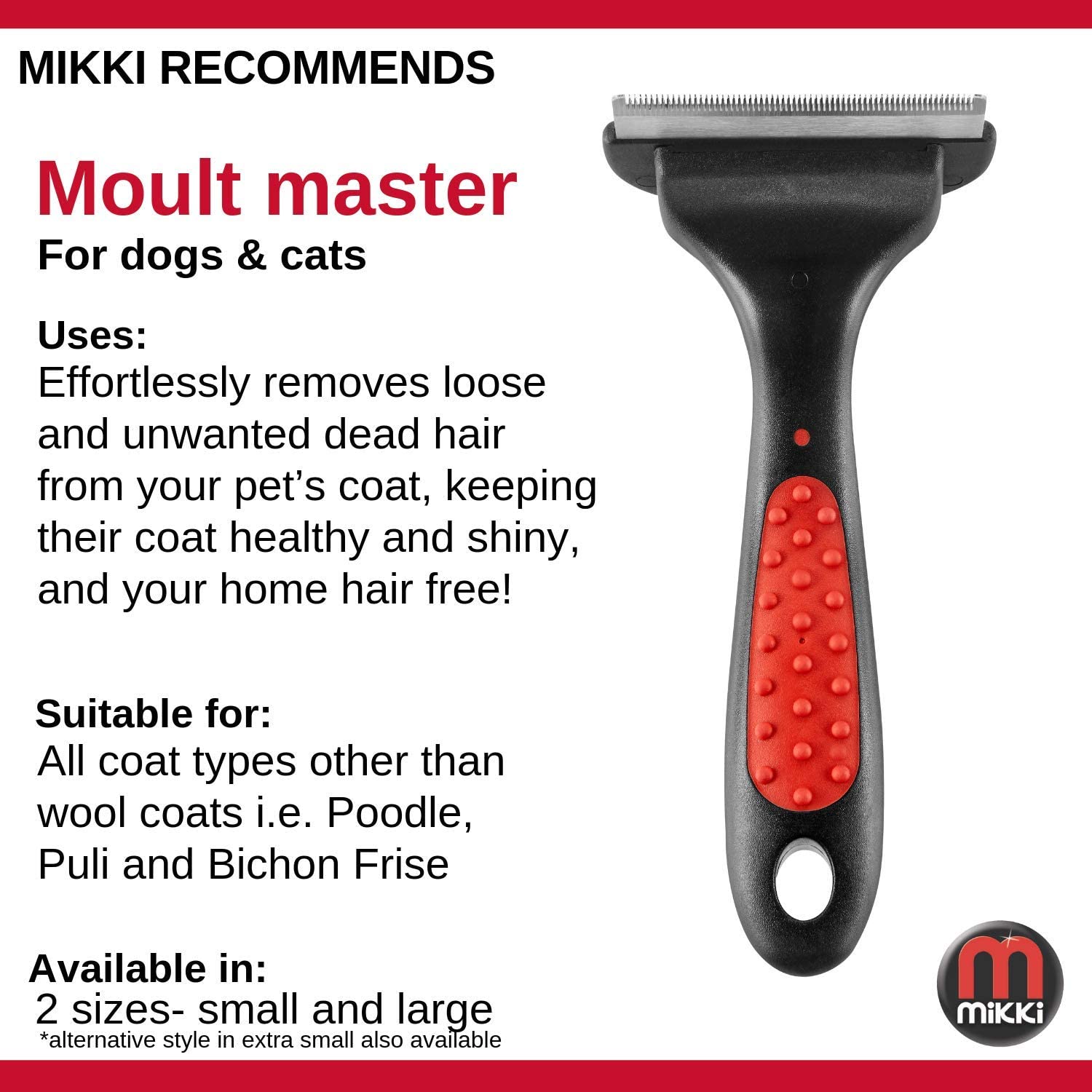Mikki Dog, Cat, Puppy Grooming Shedding Tool Moult Master Brush Blade for Small, Medium Pets - Image 2