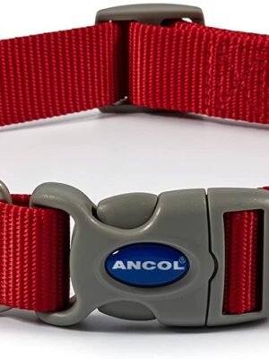 Ancol Viva Adjustable Collar Red, Size 2-5/Medium Fits neck 30-50cm, Quick Fit, Lightweight, Weather Proof