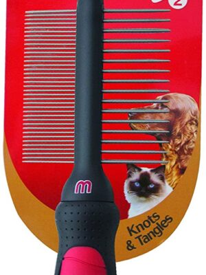 Mikki Dog, Cat Dual Comb -Double Sided Shedding Brush Removes Knots, Tangles -for Med and Coarse Coats