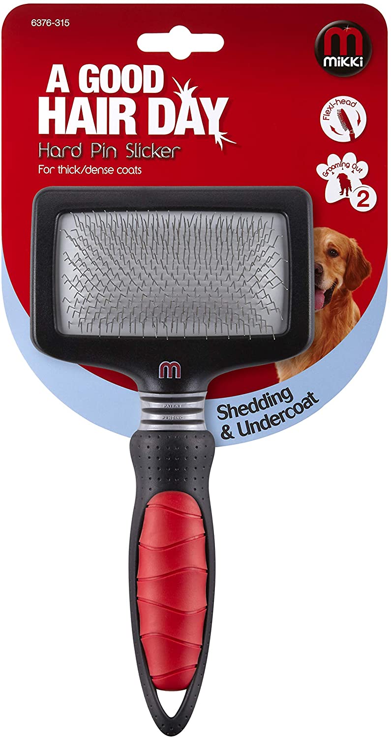 Mikki Dog, Cat, Puppy, Kitten Grooming Hard Pin Slicker Brush -For Knot, Tangles -Med-Lrg Pet-Large