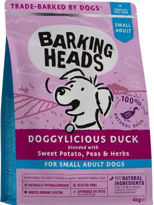 Barking Heads Dry Dog Food for Small Breeds - Doggylicious Duck - 100% Natural Free-Run Duck with Hypoallergenic Ingredients, Grain-Free Recipe, 4 kg