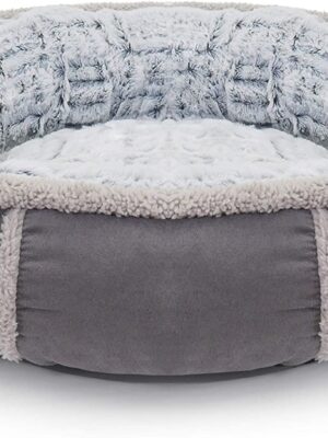 Rosewood plush dog bed, washable super soft cozy material, Luxury grey faux suede and plush, diameter 20 inch (51 cm)