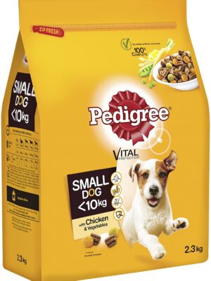 Pedigree Dry Dog Food for Adult Small Dogs from 5-10 kg with Chicken and Vegetables, 3 Bags (3 x 2.3 kg)