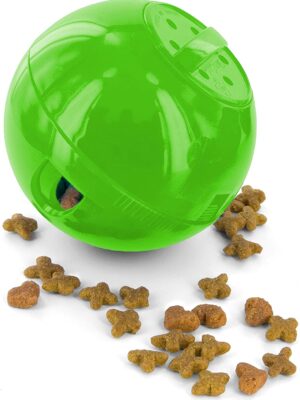 PetSafe SlimCat Food-Dispensing Cat Toy Green, Treat Toy, Interactive Food Dispenser, Activity Snack Ball for Cats of All Ages