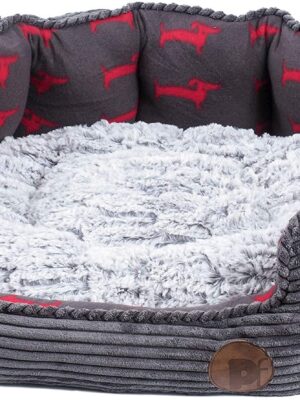 Petface Deli Bamboo and Jumbo Cord Bed for Dogs, Medium, Grey