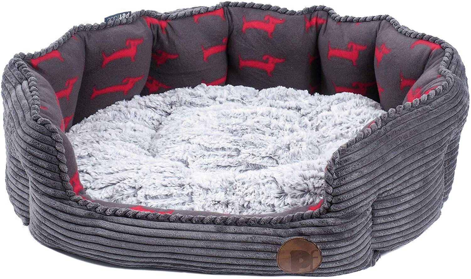 Petface Deli Bamboo and Jumbo Cord Bed for Dogs, Medium, Grey