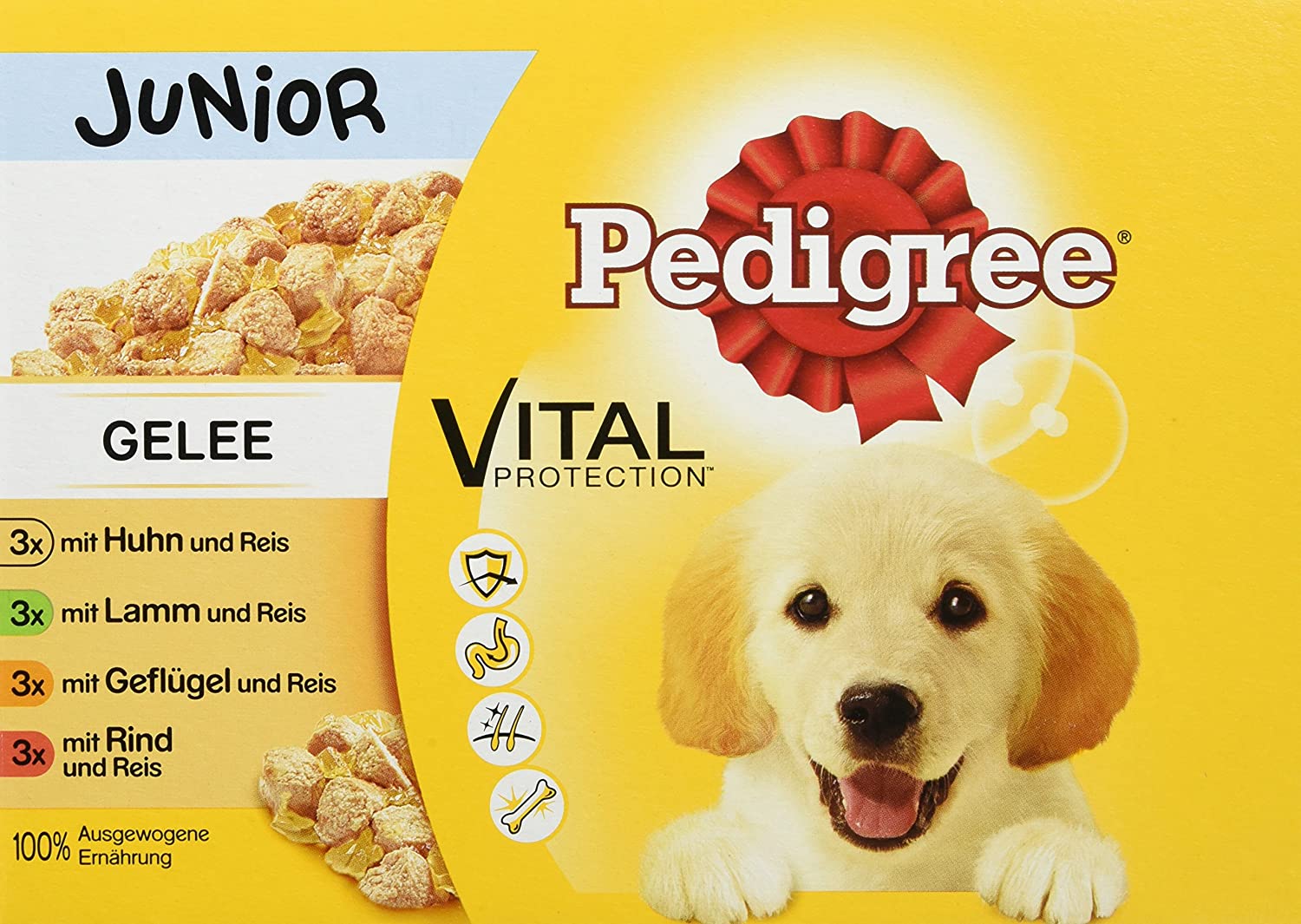 Pedigree Vital Protection dog food with chicken and lamb in jelly, 48 bags (4 x 12 x 100g)