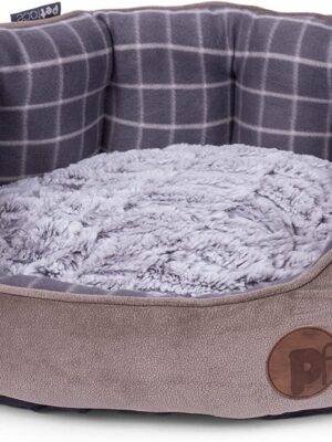 Petface Bamboo Oval Dog Bed, Medium, Grey Check