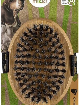 Mikki Bamboo Bristle Palm Brush for Gentle Grooming, for Dog, Cat, Puppy with Short Hair Smooth Coats, Handmade from Natural Sustainable Bamboo