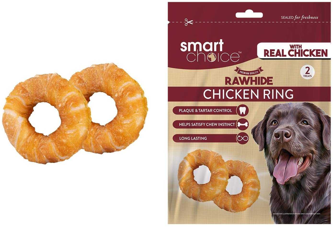 Smart Choice Rawhide Chicken Ring Dog Treats, 2-Pieces